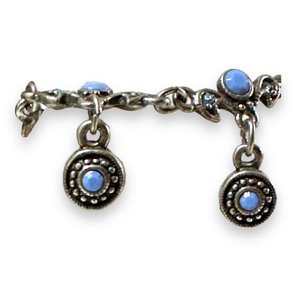 Premier Designs Vintage Antiqued Silver-tone Blue Rhinestone Charm Bracelet EUC - Picture 4 of 13